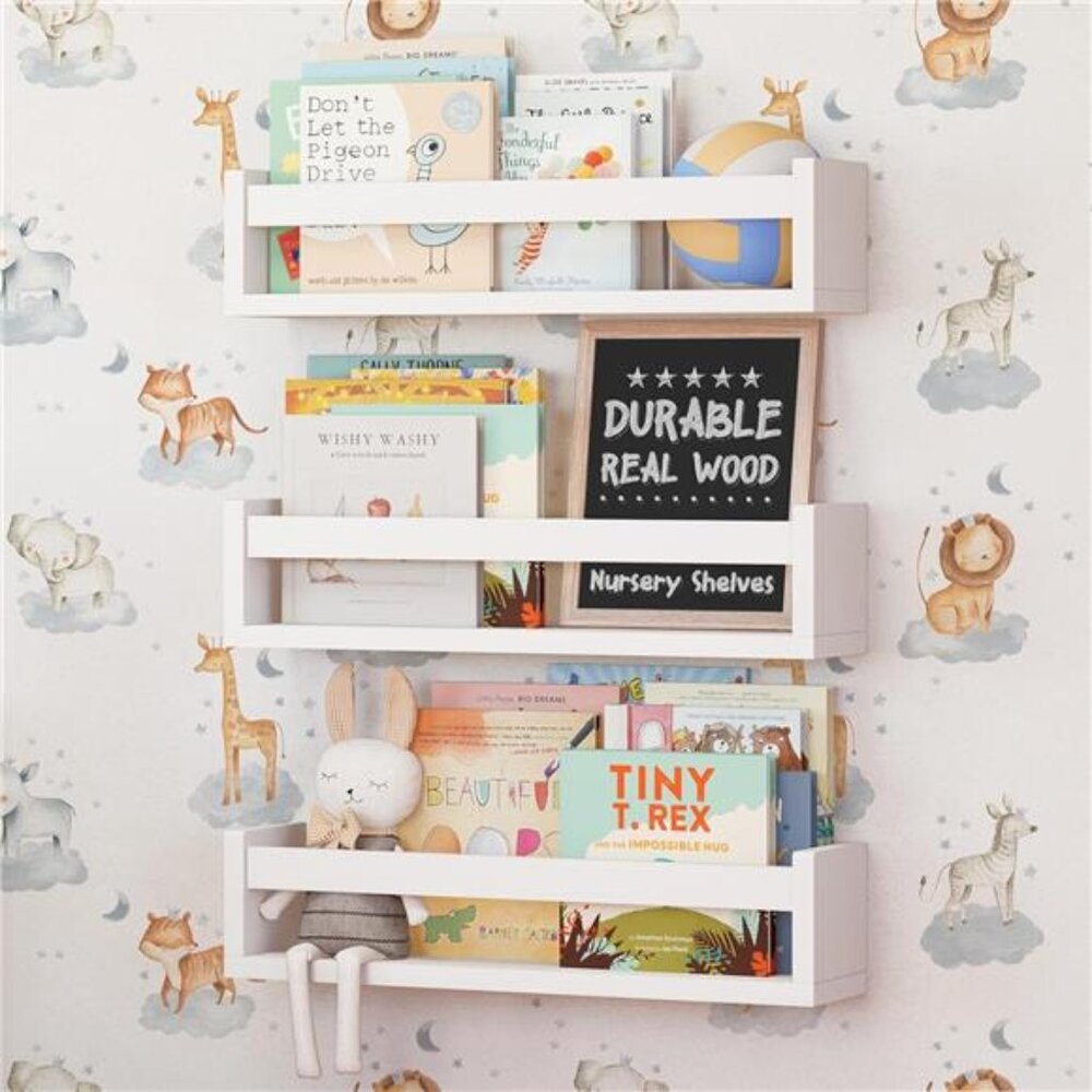 NATURE SUPPLIES Set of 3, 16.4" White Floating Nursery Shelves for Wall